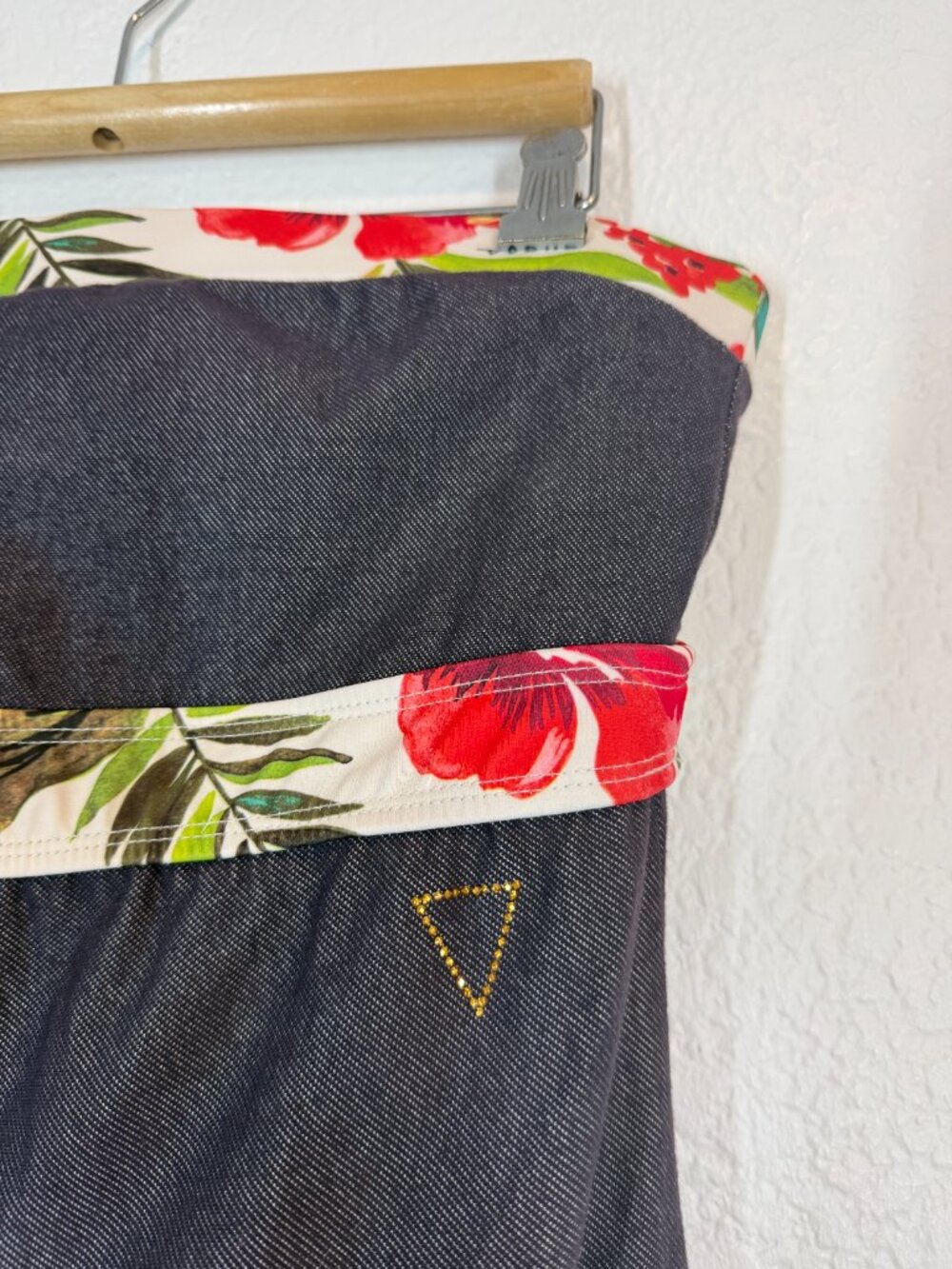 Guess Navy Strapless Mini Dress with Floral Trim - Picture 4 of 12